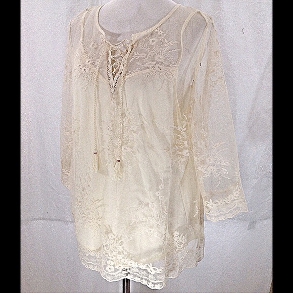 Vintage America-Boho Lace Blouse-Large-NWT - Picture 3 of 8